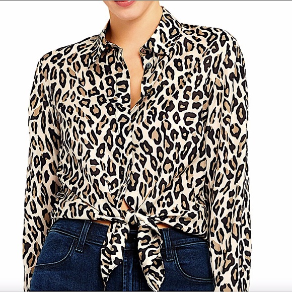 Theory Classic Straight Leopard Print Silk Shirt - Picture 1 of 14